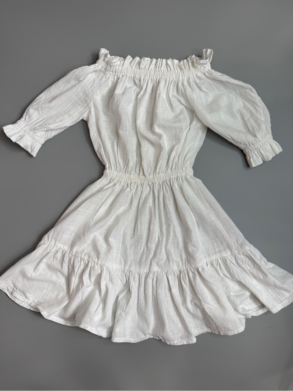 Women’s White Off-Shoulder Smocked Waist Cotton Mini Dress